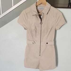 Urban Outfitters Beige Short-Sleeve Utility Jacket Romper